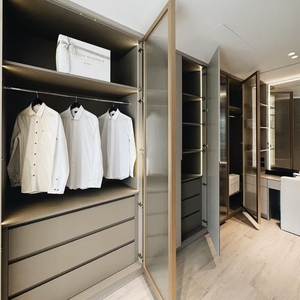BALOM High End U-Shaped Luxury Walk in Closet Built-in Glass Wood Soft Close Drawers <b>LED</b> Light Custom OEM Wholesale - Product Image 4