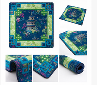 Tapis de mahjong américain de luxe style pagode chinoise, bleu marine, 33,07 pouces, en microfibre, portable, imperméable, écologique, pliable, pour 4 joueurs