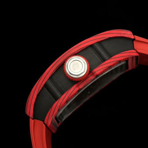 Montre mécanique squelette en agate rouge, forme baril, bracelet en fluororubber, haut de gamme, unisexe, élégante pour le quotidien et les soirées, montre de mode - Product Image 3