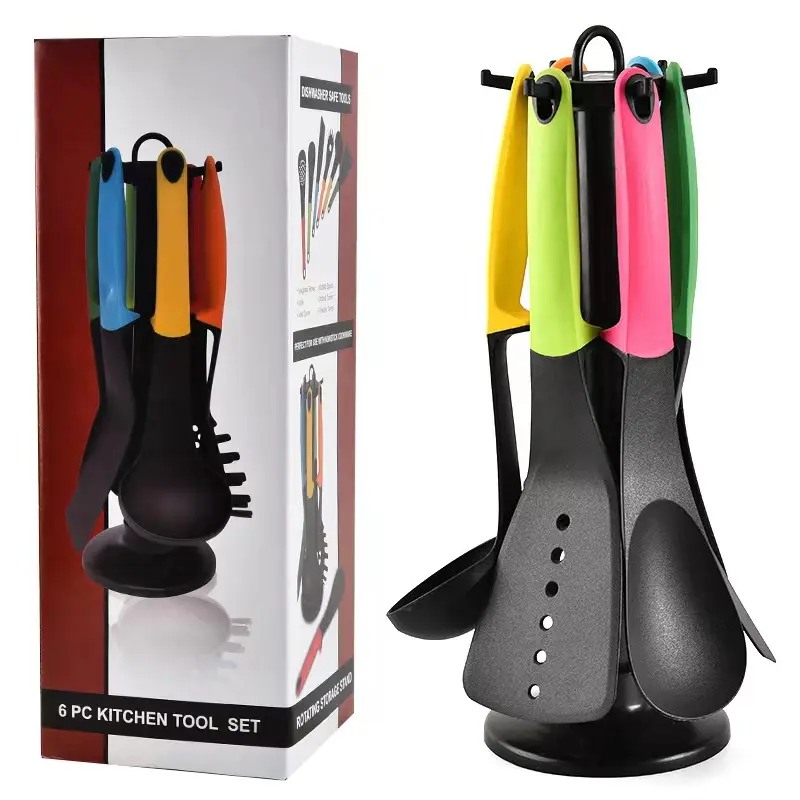 Amaz, superventas, accesorios de cocina, utensilios de cocina de nailon, 6 uds. con resto de cuchara, utensilios de cocina antiadherentes coloridos, herramientas de cocina