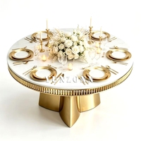 Table de banquet de mariage moderne de luxe en gros avec structure en acier inoxydable et plateau en verre, design rond pour usage hôtelier