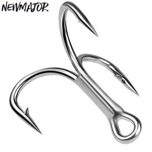 Hameçon triple NEWMAJOR ST66 4X ultra-résistant 4 # -5/0 #   Hameçons de remplacement en acier à haute teneur en carbone, finition argentée, <span class=keywords><strong>pour</strong></span> leurres de <span class=keywords><strong>pêche</strong></span> en mer en eau salée - Product Image 1