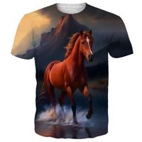 Comercio Exterior Transfronterizo, Novedad 2025, Camiseta Casual de Manga Corta para Hombre, Estilo Europeo Americano, con Estampado Digital 3D de Caballo