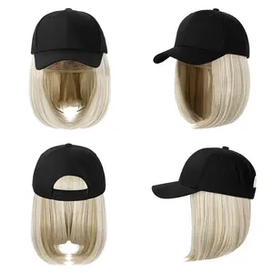 Gorra de béisbol sintética de onda corta, 2023 RTS, peluca de punto natural, color negro, conexión natural, ajustable