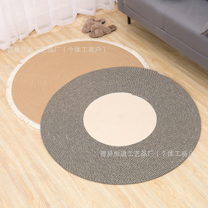 Nordic Woven Tassel <b>Round</b> Floor Mat Solid Color Non Slip Living Room Bedroom Balcony <b>Rug</b> - Product Image 2