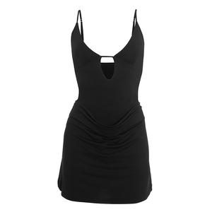 Robe élégante pour femme Viviblook Y25DS549, nouvelle robe décontractée de soirée à bretelles, dos nu, plissée, couleur unie - Product Image 4