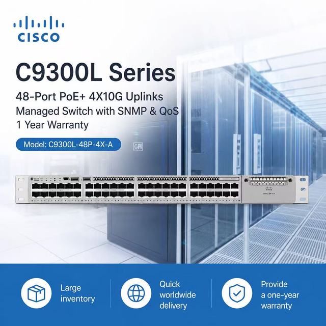 C9300L Series 48-Port PoE+ 4X10G Uplinks Managed Switch with SNMP & QoS 1 Year Warranty Model C9300L-48P-4X-A