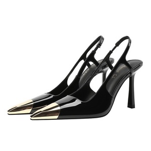 Sandalias de tacón alto con espalda descubierta para mujer, estilo veraniego 2026, zapatos individuales con punta metálica francesa - Product Image 2
