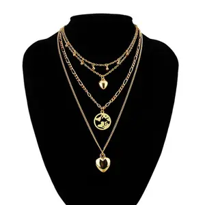 top selling 2023 gold coin choker necklace wholesale custom woman map chain pendant multi Layered Necklaces