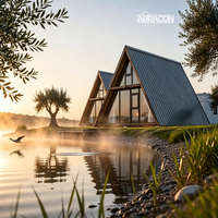 Maison préfabriquée modulaire moderne et respirante, structure en acier, cabane élégante pour hôtel, complexe hôtelier, camping, cour, modèle 3D