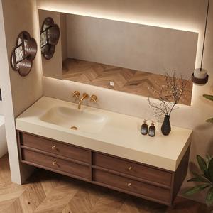Nouvelle armoire de salle de bain intelligente en chêne, style chinois, luxe léger, avec miroir et vasque intégrée, sans joint. - Product Image 3
