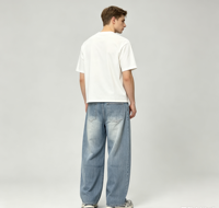 Jean baggy surdimensionné empilé pour homme, coupe large et décontractée, en denim, basique, délavé, vintage, effiloché, personnalisable, OEM, vente en gros