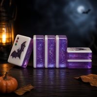 Nouvelles tuiles de mahjong en acrylique sur le thème d'Halloween, avec paillettes violettes, fantômes, citrouilles, crânes, mahjong créatif pour jeu de table de fête