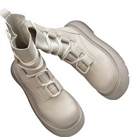 Bottes d'hiver blanches à semelle épaisse pour femmes 2026 – Bottines montantes tendance à lacets et plateforme, rehaussantes