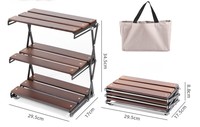 Table de camping pliable légère et portable à 3 niveaux, étagère de rangement en bois pour la cuisine, la cuisson en extérieur et les voyages