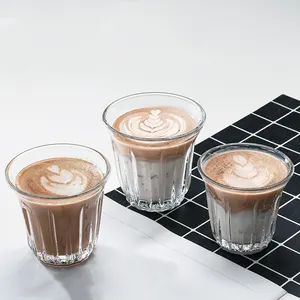 Hitze beständige Vintage Latte gestreifte Kaffeetasse aus Glas