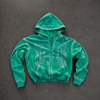 Ensemble de survêtement Y2K 2 pièces pour homme, sweat à capuche zippé avec logo en strass personnalisé et pantalon de survêtement baggy délavé à l'acide, fabrication OEM ODM