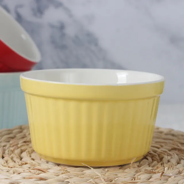 Özel seramik pişirme Cupcake Ramekin Pan fırın mikrodalga Bakeware seramik puding kase sufle Ramekins yuvarlak pişirme kase