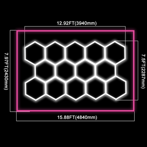 Éclairage LED hexagonal pour atelier de detailing automobile KCX personnalisé, 14 hexagones avec bordure rose, éclairage de plafond en forme de nid d'abeille pour <span class=keywords><strong>garage</strong></span> - Product Image 2
