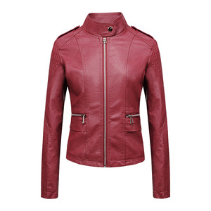 Veste en <span class=keywords><strong>cuir</strong></span> slim pour <span class=keywords><strong>femme</strong></span>, manches longues, col montant, fermeture éclair, vêtements de moto pour femmes, tendance - Product Image 2
