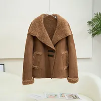 Nouvelle Veste Courte en Daim et Fourrure de Mouton pour Femme 2026, Doublure en Laine d'Agneau, Tendance et Chaude JT609
