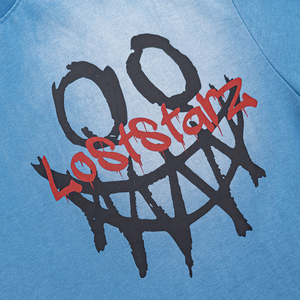 Camiseta Gráfica Oversize de Alta Calidad para Hombre, con Estampado de Rostro Dibujado, Lavado Azul Desgastado, Estilo Boxy, Venta al por Mayor - Product Image 4