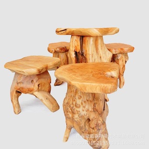 Handmade Log Root Carving <b>Stool</b> Tree Stump Coffee <b>Table</b> Tea <b>Table</b> <b>With</b> <b>Stool</b> Natural Wood Color Irregular Body Structure Home - Product Image 1