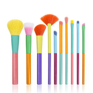 ชุดแปรงแต่งหน้าขนสังเคราะห์ 10 ชิ้น สีสันสดใส ด้ามไม้ หัวแปรงอะลูมิเนียม สำหรับโกนหนวดและแต่งหน้า ชุดเครื่องสำอางแบบกำหนดเอง - Product Image 5