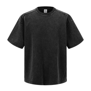 T-shirt vintage délavé à l'acide, épaules tombantes, pour femme, taille XL, noir, coton, vêtement décontracté - Product Image 1