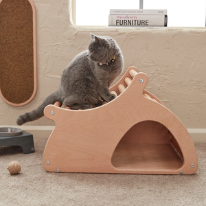 Lit en bois personnalisé quatre saisons avec griffoir pour chiens, fabriqué par un fabricant de meubles pour animaux de compagnie - Product Image 4