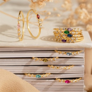 Joyería <span class=keywords><strong>de</strong></span> moda familia piedra <span class=keywords><strong>de</strong></span> nacimiento anillo abierto 18K oro colorido circón apilable anillo ajustable anillo geométrico <span class=keywords><strong>de</strong></span> acero inoxidable - Product Image 3