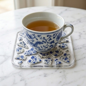 Posavasos de Resina Epoxi Hecho a Mano Estilo Chinoiserie, con Diseño de Porcelana Azul y Blanca Rota Transparente, para Tazas - Product Image 2