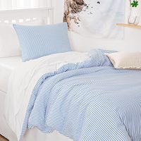 Ensemble de couette réversible 600TC à rayures et volants, imprimé style ferme neutre, doux et léger, 3 pièces, bleu et blanc