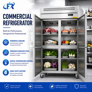 Réfrigérateur commercial en acier inoxydable à 4 portes, réfrigérateur vertical avec refroidissement uniforme et nettoyage facile - Product Image 1