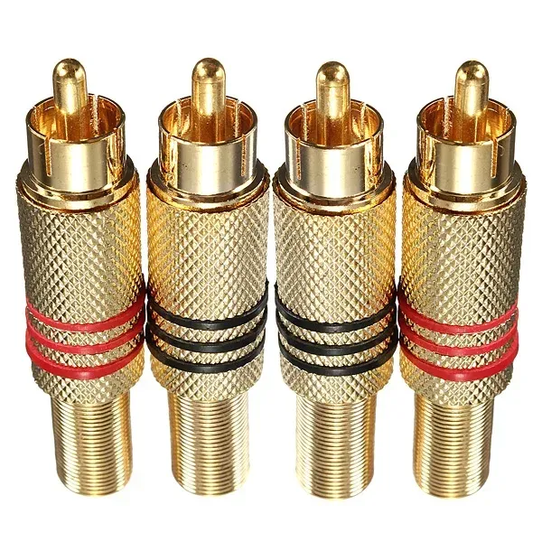 4Pcs 2Pair Gold RCA Phono Male Plug Solder Audio Video Cable Adapter Connector NEW for Audio Speakers