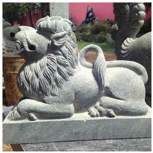 Par de estatuas de granito de león sentado hechas a mano, escultura de granito natural - Product Image 5