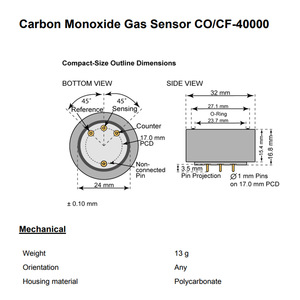Sensor de Gas Monóxido de Carbono Membrapor CO CF 40000 Electroquímico 0-40000 ppm Carcasa Compacta - Product Image 2