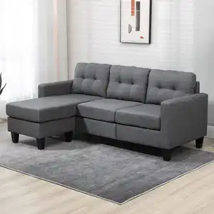 Divano ad angolo a 3 posti reversibile mobile da soggiorno convertibile a forma di L divano componibile con pouf