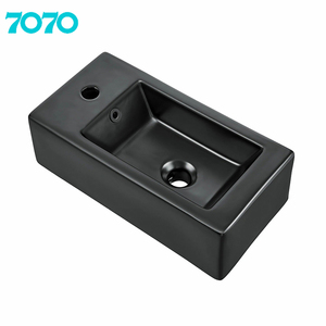 Lavabo mural rectangulaire en céramique noir de petite taille, finition lisse et facile à nettoyer, <span class=keywords><strong>pour</strong></span> salle de bain - Product Image 3