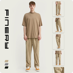 <span class=keywords><strong>Pantaloni</strong></span> da Lavoro Colorati Casual Larghi Streetwear <span class=keywords><strong>Pantaloni</strong></span> da Uomo Kaki Premium Morbidi Tinta Unita 100% Poliestere con Fronte Piatto - Product Image 4