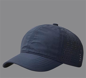 Casquette de baseball unisexe personnalisée de haute qualité à 6 panneaux, séchage rapide, bleu marine, avec logo PVC découpé au laser et perforations, style sportif et mode - Product Image 4