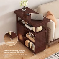 Table basse pliable nordique avec roulettes pour salon et petits appartements, design multifonctionnel, plateau en bambou et structure en bois