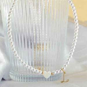 High Quality Pearl Chain <b>Necklace</b> Heart Charm Initial Letter Pendant Choker <b>Necklaces</b> Women - Product Image 6