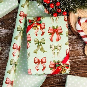 Christmas <b>Wrapping</b> <b>Paper</b> Reversible Green Red Bow Design 17 In X 32.8 Ft Gift Craft Use Recyclable - Product Image 2