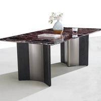 Table à manger moderne au design italien, pieds en acier inoxydable, marbre naturel, vin rouge, pour la maison, le bureau ou le salon