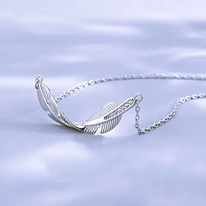 फैशन गहने 925 स्टर्लिंग चांदी की लंबाई 40 + 5 सेमी चेन 3 ए ज़िरकॉन पंख चोकर्स हार - Product Image 4