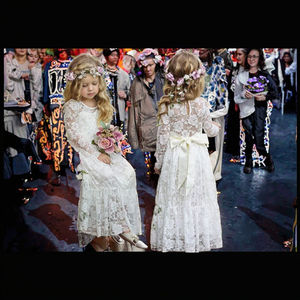 Vestido <span class=keywords><strong>de</strong></span> <span class=keywords><strong>Primera</strong></span> Comunión para Niñas, Cuello Redondo, Encaje Floral, Vestido <span class=keywords><strong>de</strong></span> Fiesta <span class=keywords><strong>de</strong></span> Boda para Niñas, Largo hasta la Rodilla, Gasa, Otoño, Vestidos Formales - Product Image 3