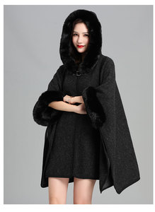 Poncho Invernale da Donna <span class=keywords><strong>con</strong></span> <span class=keywords><strong>Cappuccio</strong></span> in Maglia, Bordo in <span class=keywords><strong>Pelliccia</strong></span> Sintetica di Coniglio Rex, Spesso e Morbido, Lunghezza Media, Stile Streetwear Versatile - Product Image 6