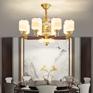 Chinese Style All Copper Jade Chandelier Solid Wood Multi Head Led <b>Light</b> For Living Room Villa Home Decor - Product Image 3