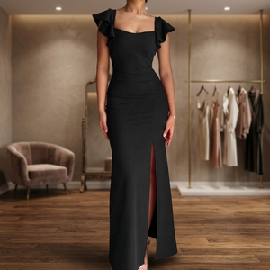 Nouvelle Robe Longue de Soirée en Satin pour Femme, Élégante, Couleur Unie, Col Halter, Coupe Sirène Ajustée, Fente Avant, Idéale pour l'Été - Product Image 1
